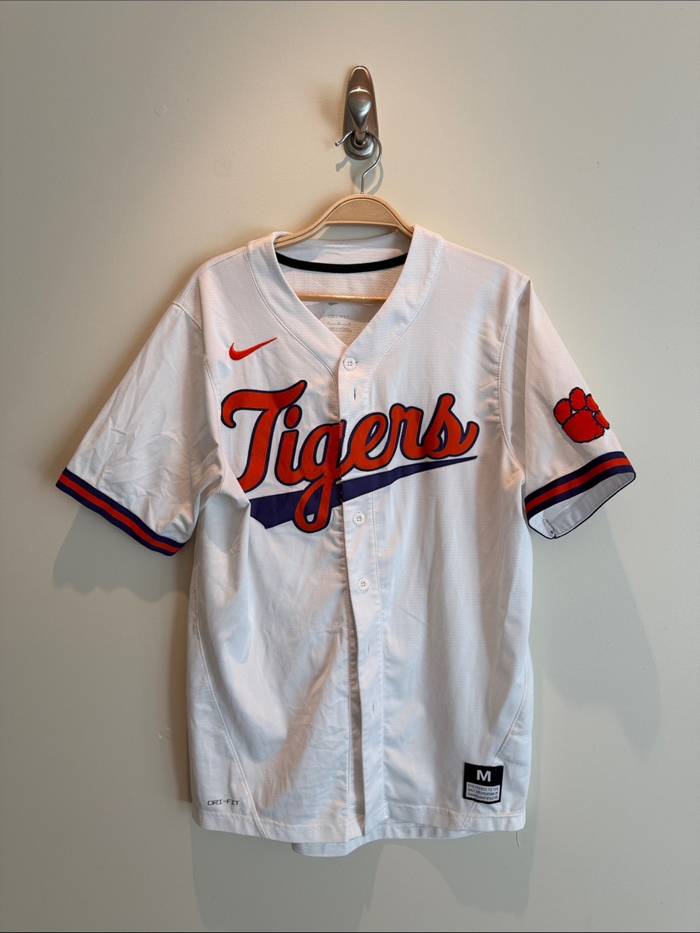 Nike Clemson Tigers Baseball Jersey White with Orange and Purple Accents